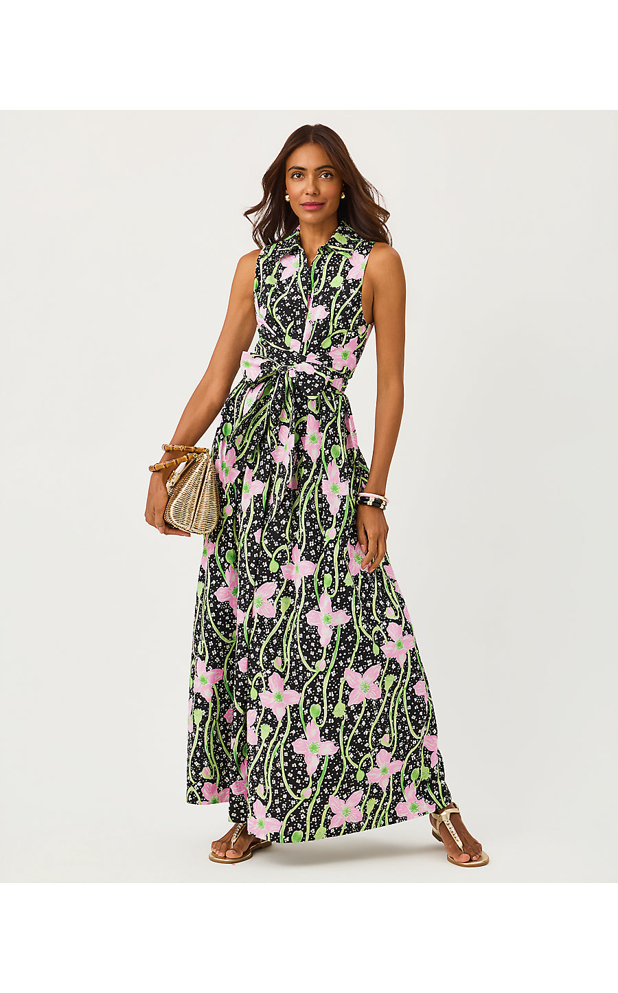 MARRIA STRETCH MAXI DRESS, ONYX BLUSHING BLOOMS