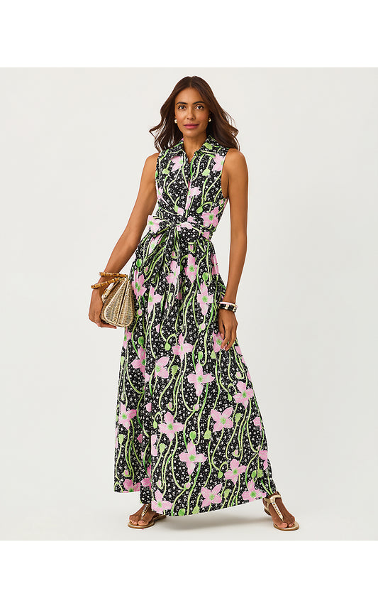 MARRIA STRETCH MAXI DRESS, ONYX BLUSHING BLOOMS