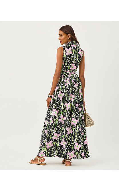 MARRIA STRETCH MAXI DRESS, ONYX BLUSHING BLOOMS