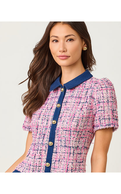 AARYN BOUCLE SHIFT, CONFETTI PINK EYELASH TEXTURE BOUCLE