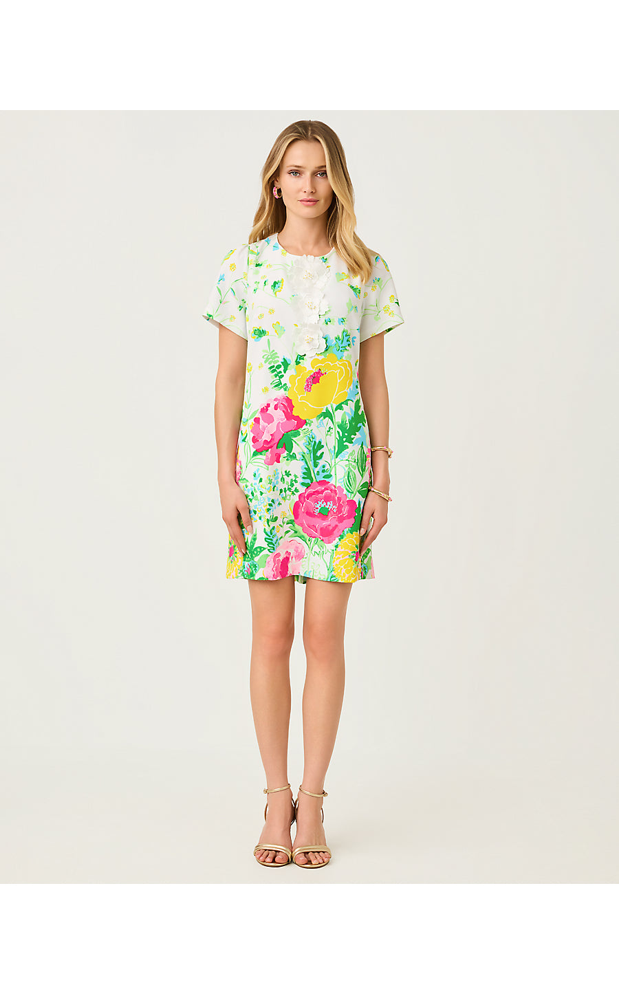 EDITA SHORT SLEEVE SHIFT, MULTI POPPY PARTY ENGINEERED WOVEN SHIFT