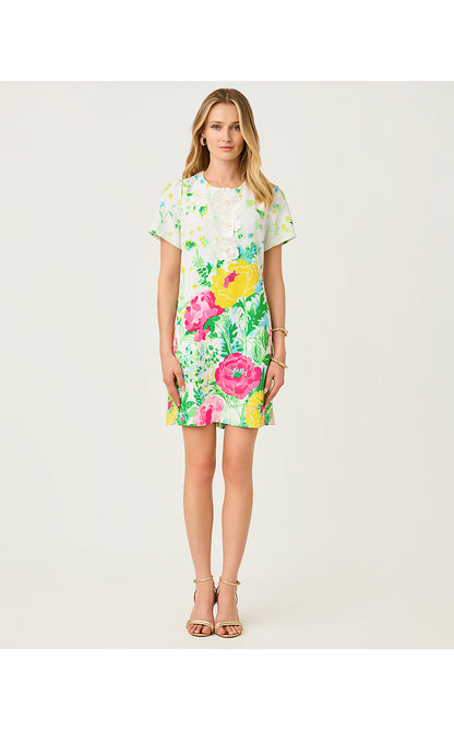 EDITA SHORT SLEEVE SHIFT, MULTI POPPY PARTY ENGINEERED WOVEN SHIFT