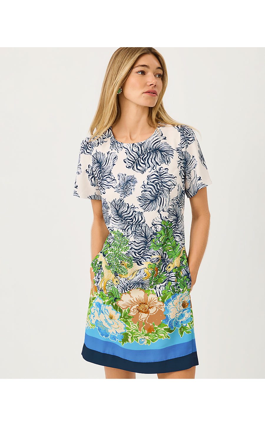EDITA SHORT SLEEVE SHIFT, RUTABAGA SYMPEONY ENGINEERED WOVEN SHIFT