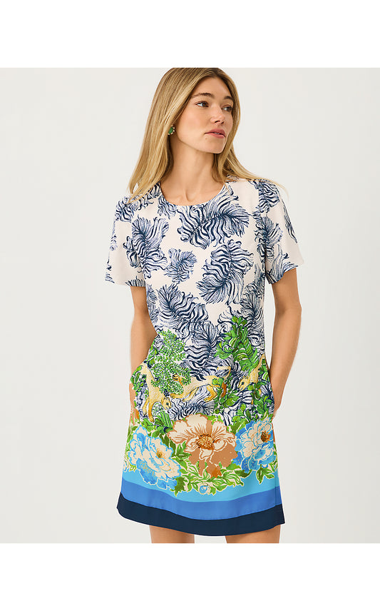 EDITA SHORT SLEEVE SHIFT, RUTABAGA SYMPEONY ENGINEERED WOVEN SHIFT