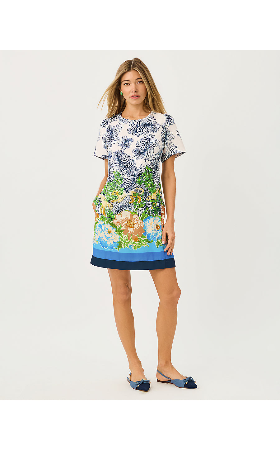EDITA SHORT SLEEVE SHIFT, RUTABAGA SYMPEONY ENGINEERED WOVEN SHIFT