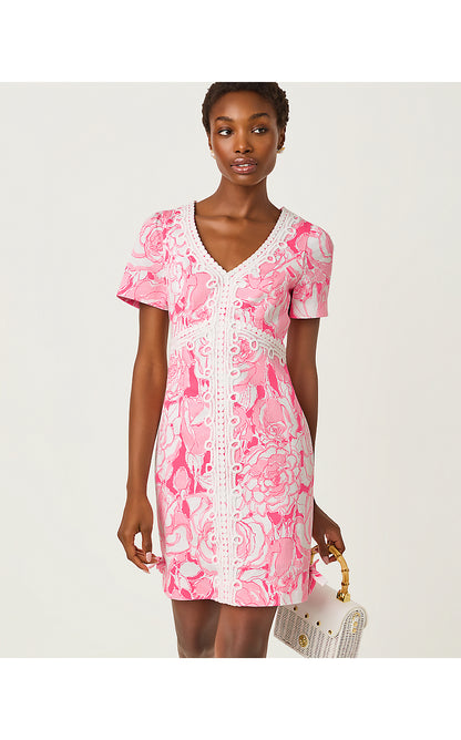 EVITA SHORT SLEEVE STRETCH DRESS, CONFETTI PINK ROSANNA
