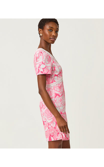 EVITA SHORT SLEEVE STRETCH DRESS, CONFETTI PINK ROSANNA