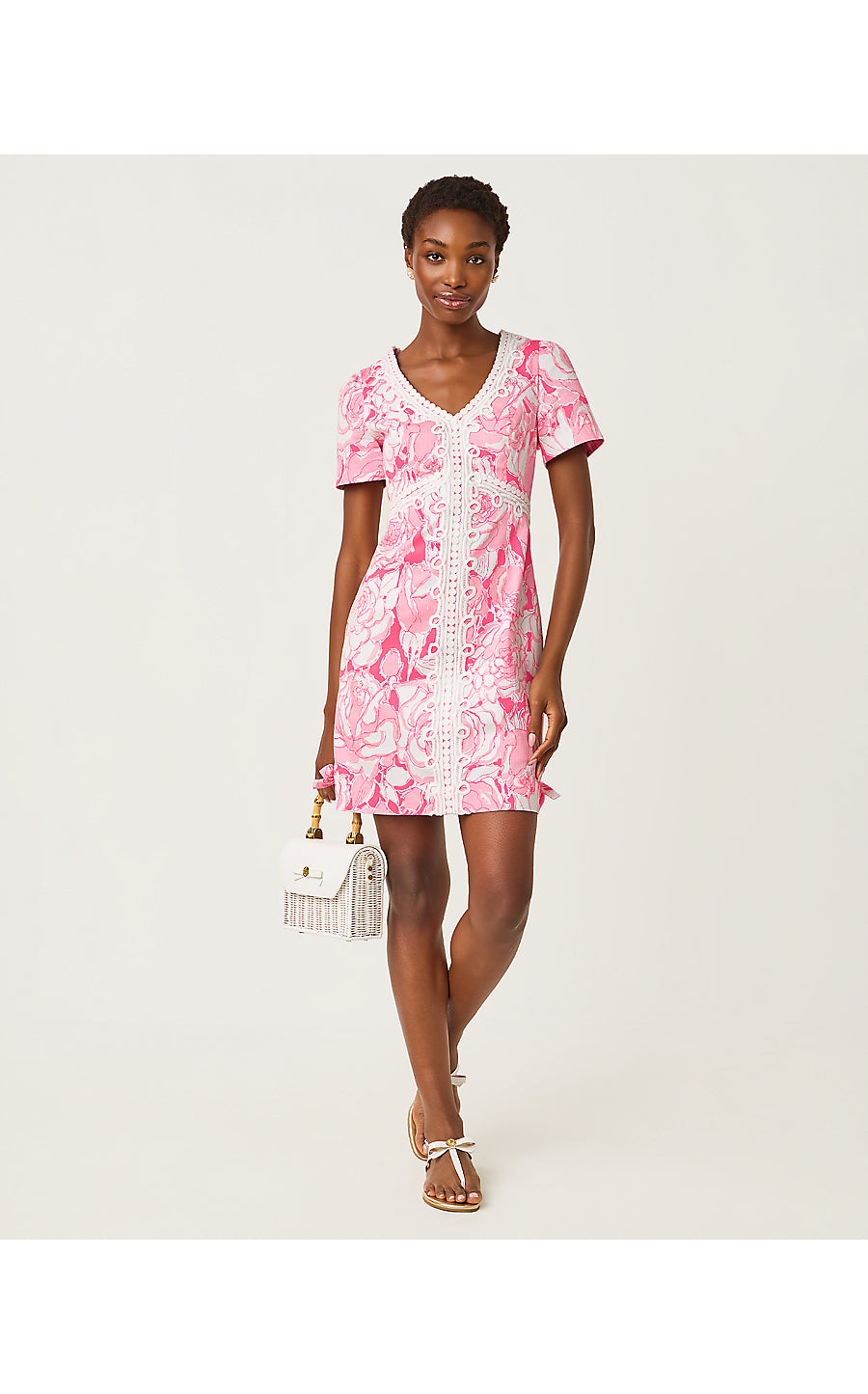 EVITA SHORT SLEEVE STRETCH DRESS, CONFETTI PINK ROSANNA
