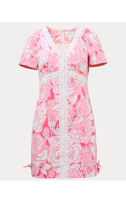 EVITA SHORT SLEEVE STRETCH DRESS, CONFETTI PINK ROSANNA
