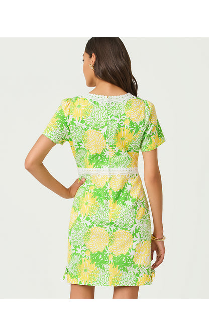 EVITA SHORT SLEEVE STRETCH DRESS, CROCODILE GREEN MUMBO JUMBO LAYERED