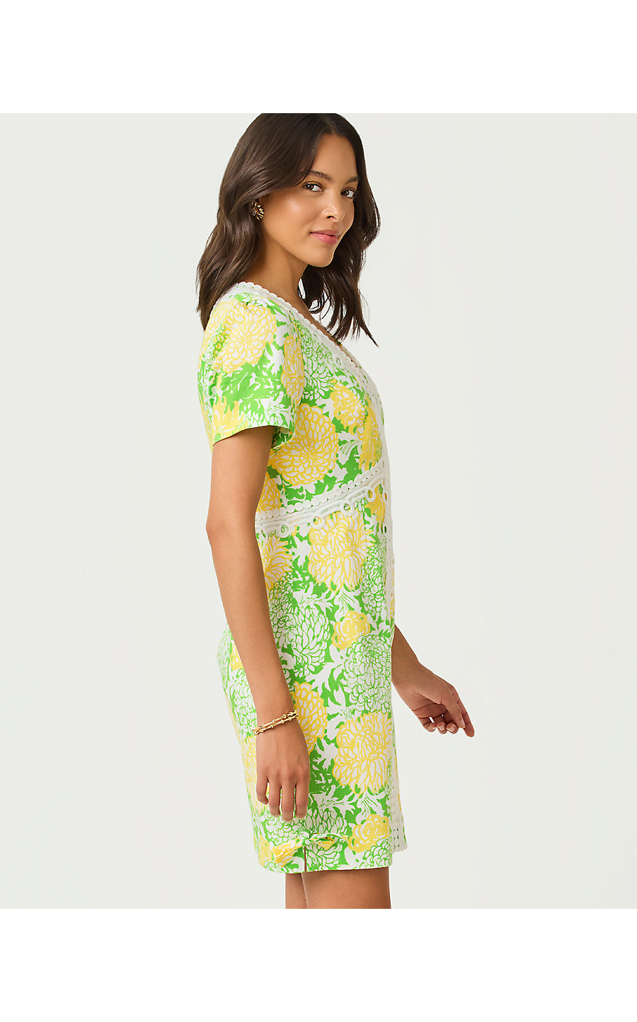 EVITA SHORT SLEEVE STRETCH DRESS, CROCODILE GREEN MUMBO JUMBO LAYERED