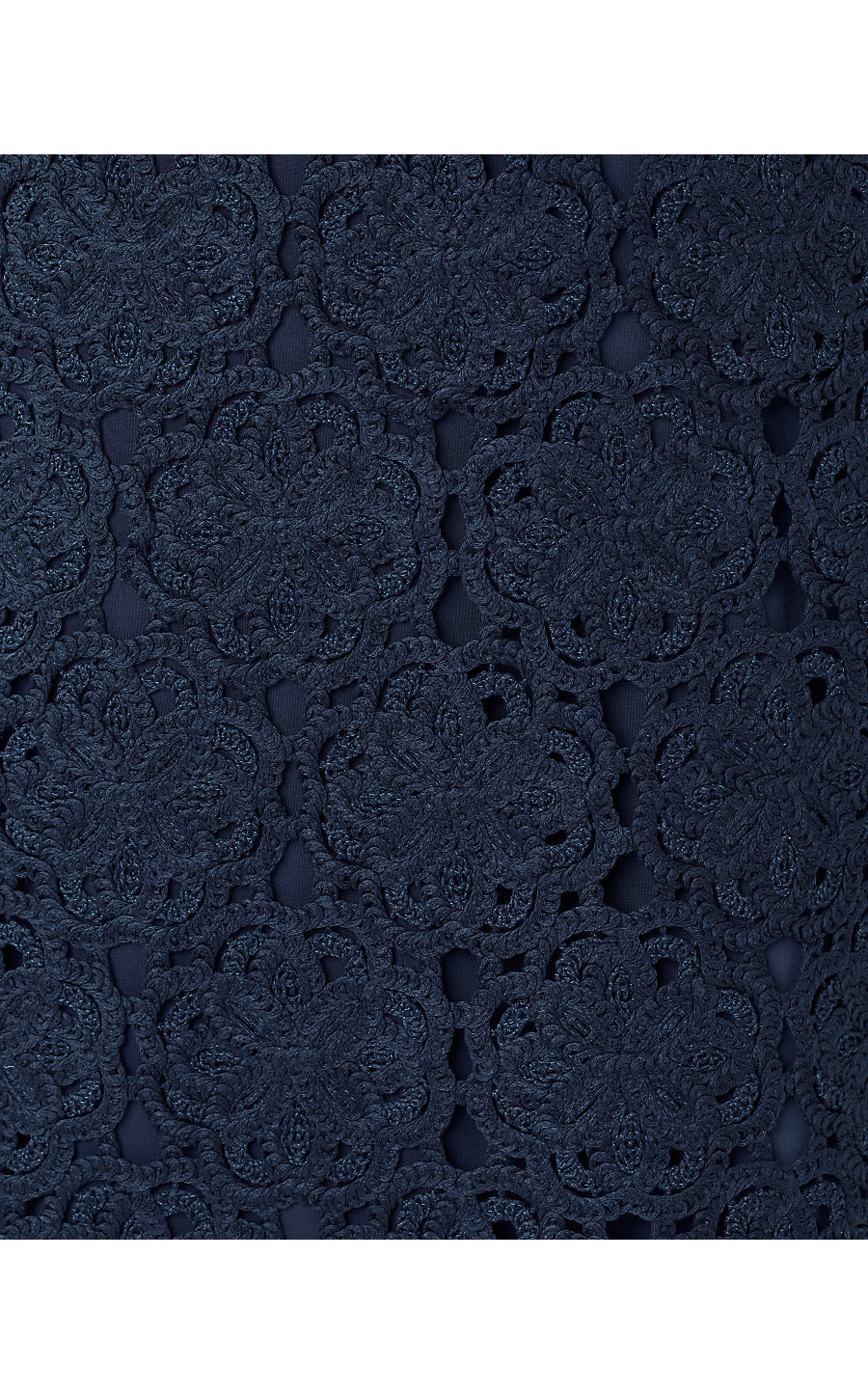 FABIAN CROCHET MIDI DRESS, LOW TIDE NAVY ROSEBUD KNIT CROCHET PANEL