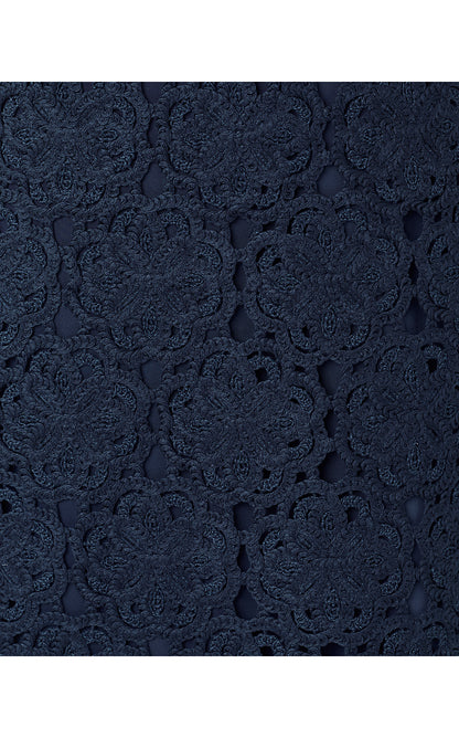 FABIAN CROCHET MIDI DRESS, LOW TIDE NAVY ROSEBUD KNIT CROCHET PANEL