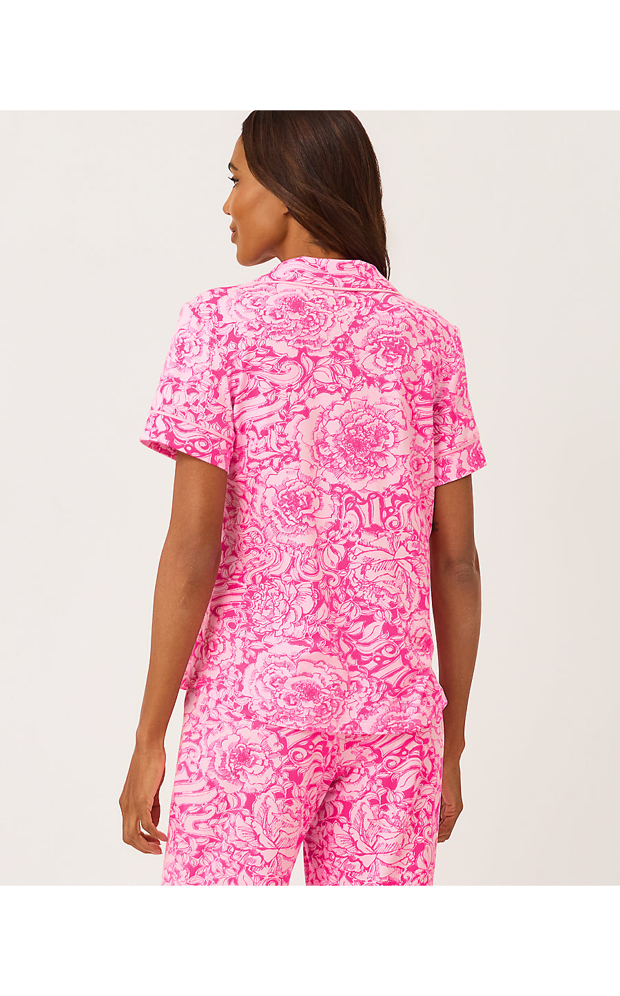CRISPIN PJ BUTTON-UP TOP, PINK ASTER A ROSE BY ANY OTHER NAME