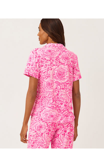 CRISPIN PJ BUTTON-UP TOP, PINK ASTER A ROSE BY ANY OTHER NAME