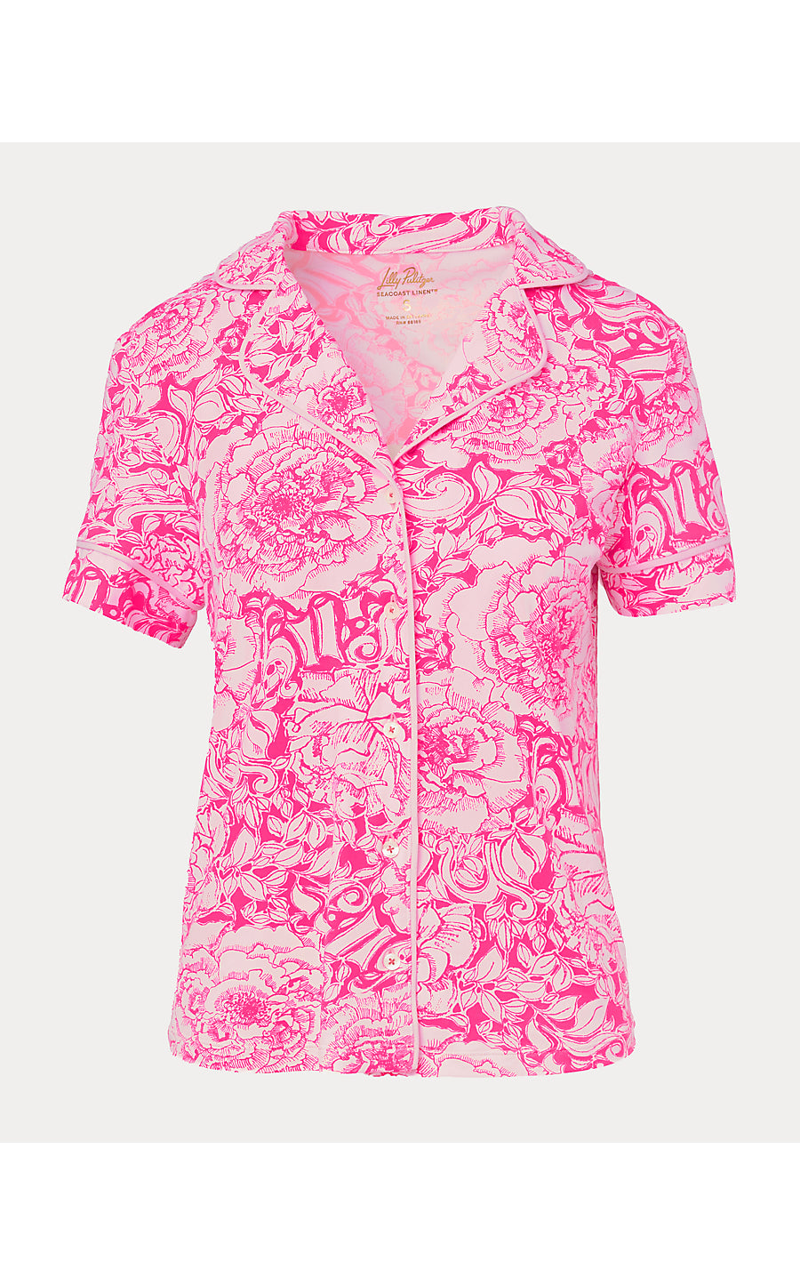 CRISPIN PJ BUTTON-UP TOP, PINK ASTER A ROSE BY ANY OTHER NAME