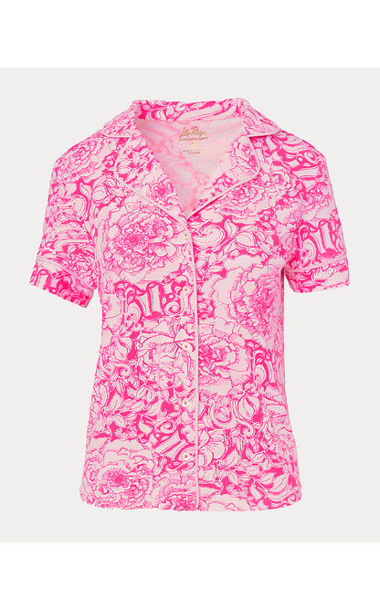 CRISPIN PJ BUTTON-UP TOP, PINK ASTER A ROSE BY ANY OTHER NAME