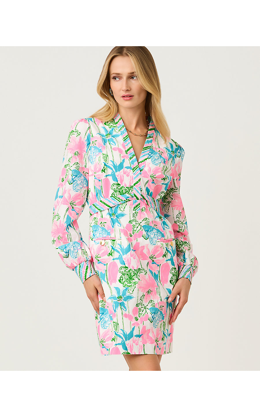 PHILLIPA STRETCH DRESS, RESORT WHITE VINEY LINEY ENGINEERED WOVEN DRESS