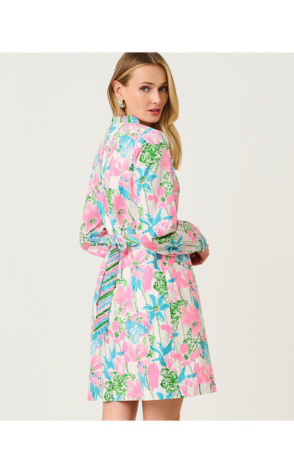 PHILLIPA STRETCH DRESS, RESORT WHITE VINEY LINEY ENGINEERED WOVEN DRESS