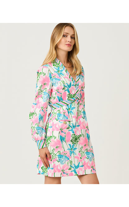 PHILLIPA STRETCH DRESS, RESORT WHITE VINEY LINEY ENGINEERED WOVEN DRESS