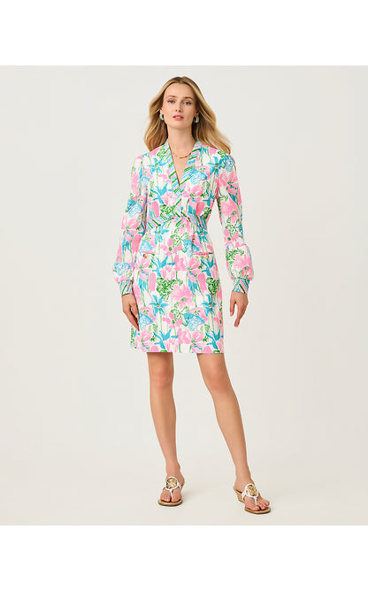 PHILLIPA STRETCH DRESS, RESORT WHITE VINEY LINEY ENGINEERED WOVEN DRESS