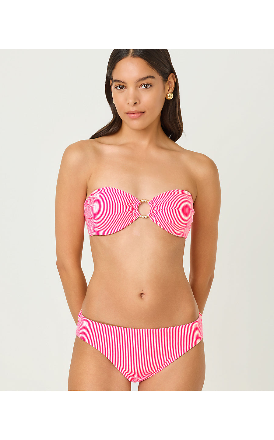 KATARA BANDEAU TOP, CHERRY BLOSSOM PINK SEERSUCKER STRIPE