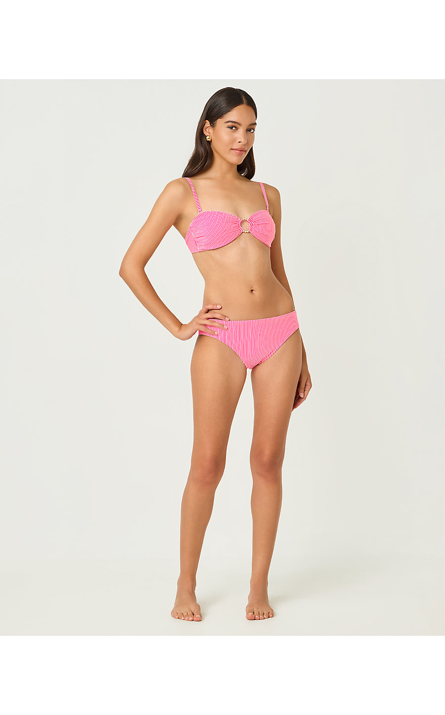 KATARA BANDEAU TOP, CHERRY BLOSSOM PINK SEERSUCKER STRIPE