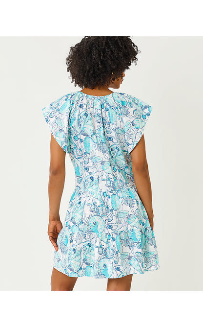 NORELLA LINEN DRESS, RESORT WHITE SHELL SHINE
