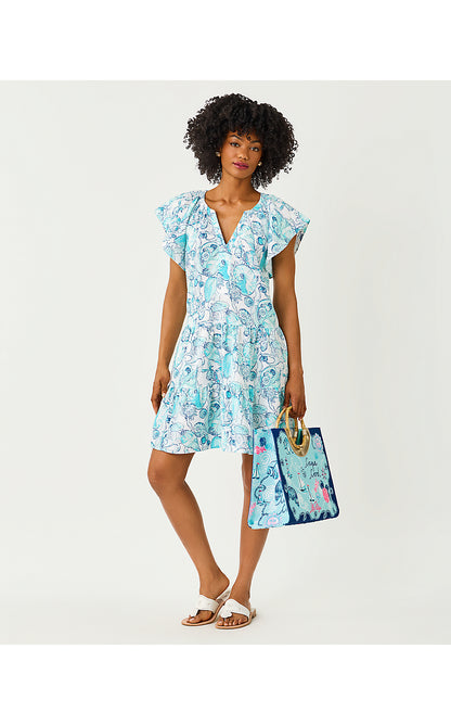 NORELLA LINEN DRESS, RESORT WHITE SHELL SHINE