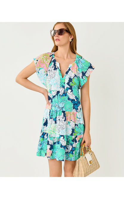 NORELLA LINEN DRESS, STARLIGHT NAVY TENNESSEES HIBISCUS