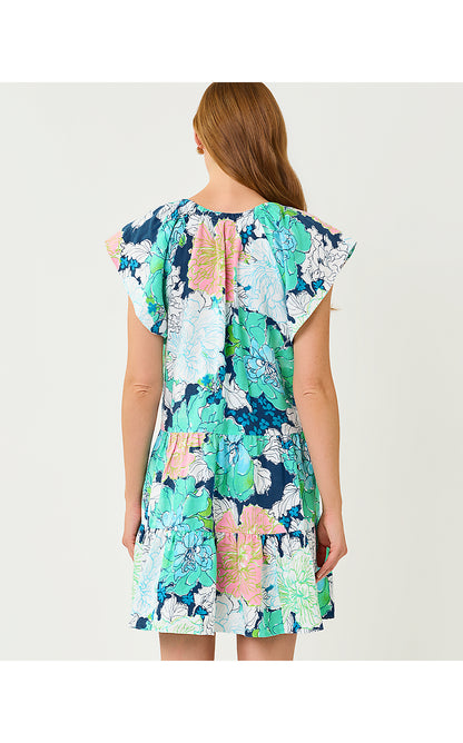 NORELLA LINEN DRESS, STARLIGHT NAVY TENNESSEES HIBISCUS