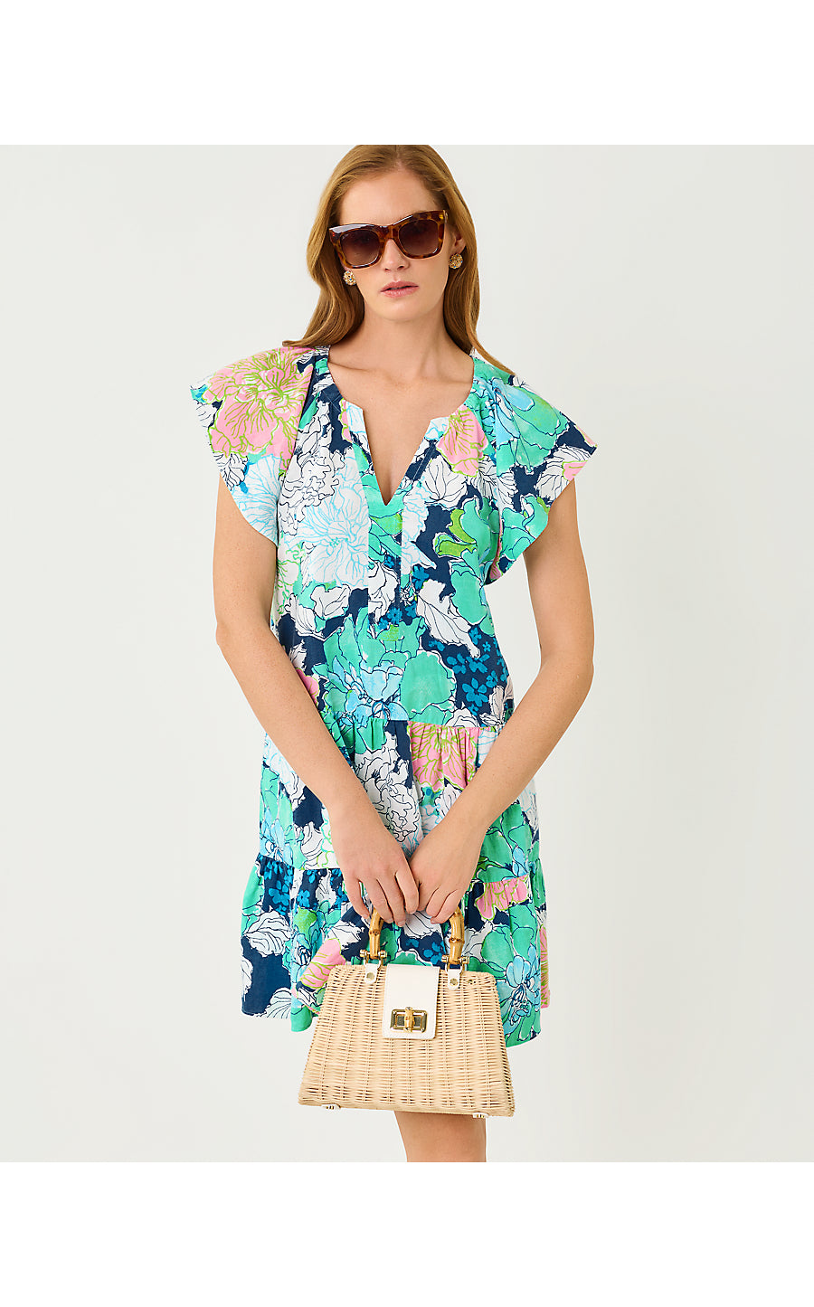 NORELLA LINEN DRESS, STARLIGHT NAVY TENNESSEES HIBISCUS