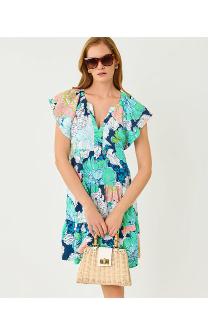 NORELLA LINEN DRESS, STARLIGHT NAVY TENNESSEES HIBISCUS
