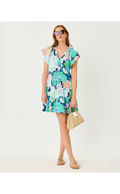 NORELLA LINEN DRESS, STARLIGHT NAVY TENNESSEES HIBISCUS