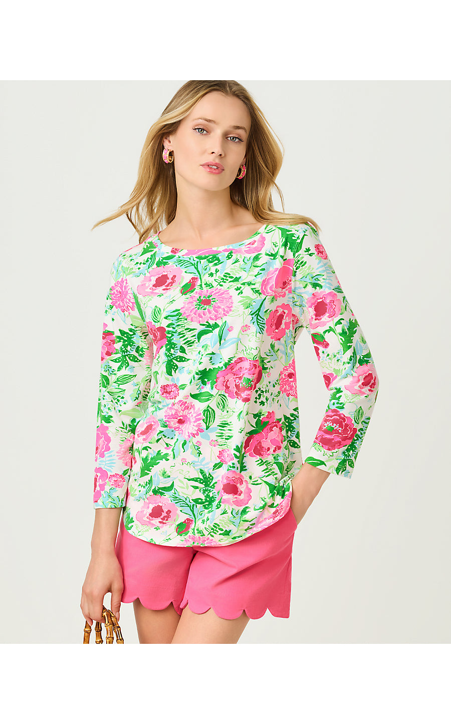 KEY WEST 3/4 SLEEVE TOP, MULTI POPPY PARTY