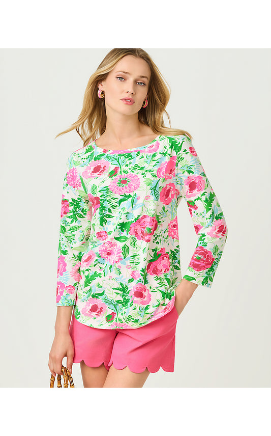 KEY WEST 3/4 SLEEVE TOP, MULTI POPPY PARTY