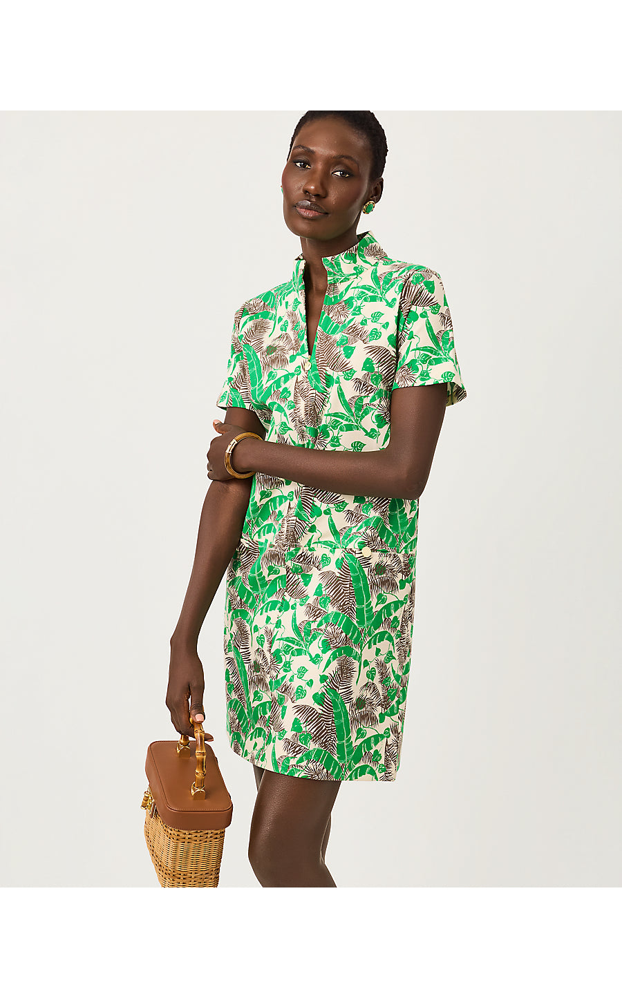 SHORT SLEEVE ROSEE DRESS, VANILLA SPICE HIDE AND LEAF