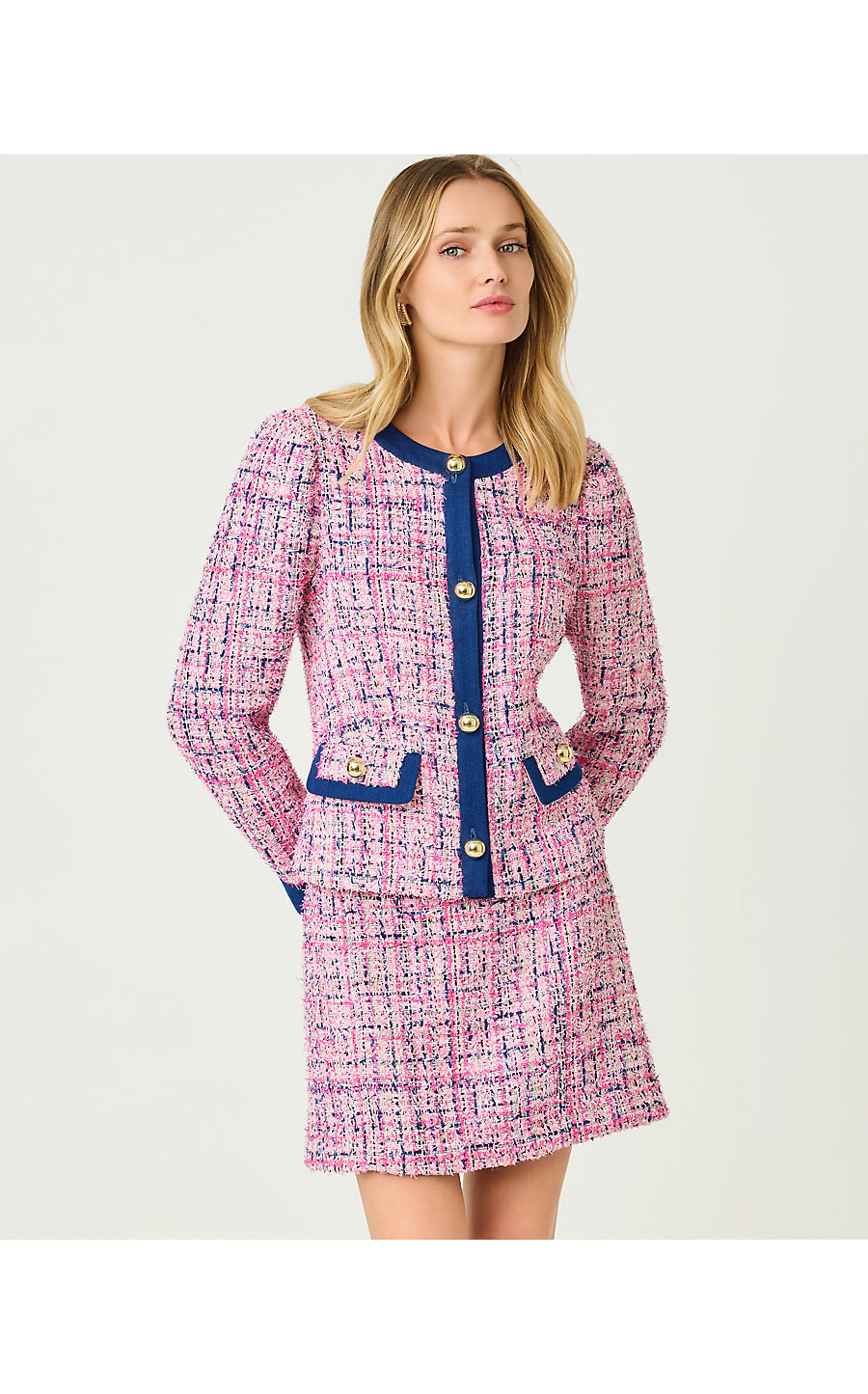GREIGHLEE BOUCLE JACKET, CONFETTI PINK EYELASH TEXTURE BOUCLE
