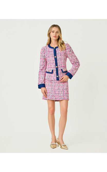 GREIGHLEE BOUCLE JACKET, CONFETTI PINK EYELASH TEXTURE BOUCLE