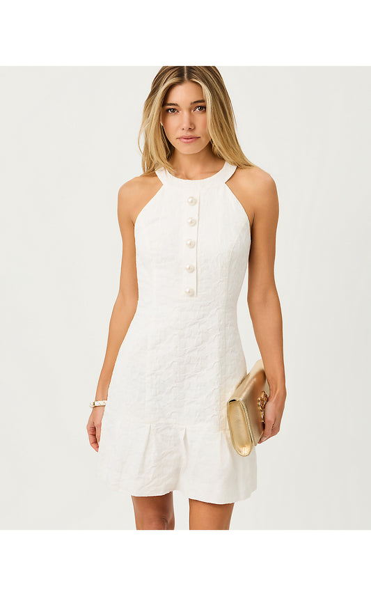 DRUSILLA SKIRTED ROMPER, RESORT WHITE FLORAL JACQUARD