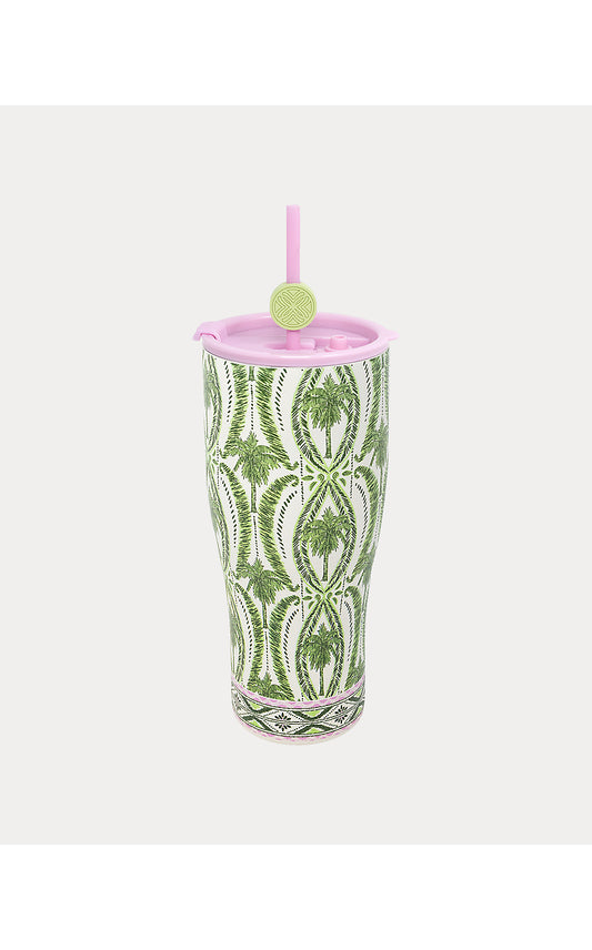 Stainless Steel Tumbler with Straw, Textured Palm Stripe