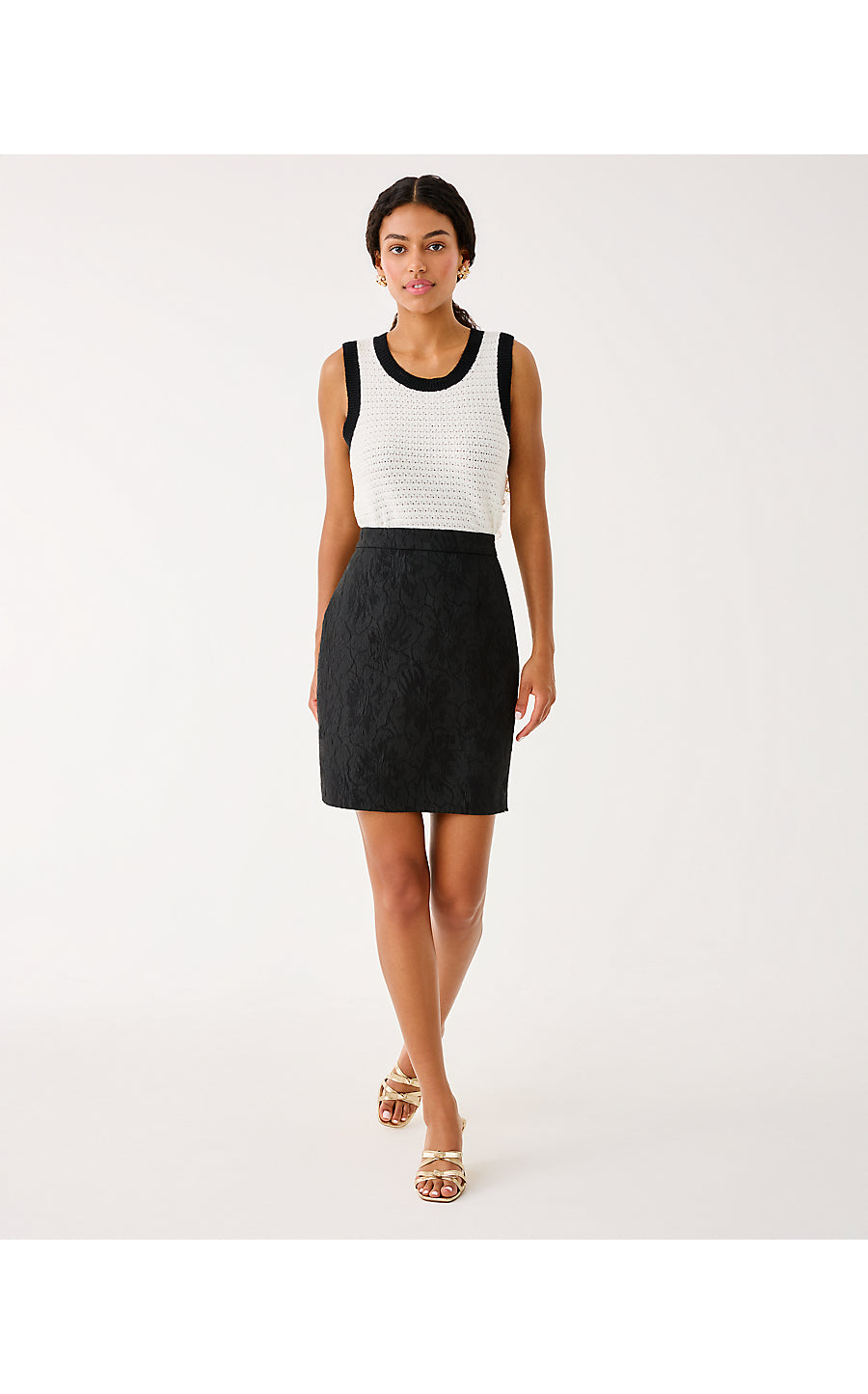 CANDEE JACQUARD SKIRT, NOIR EXPLODED FLOWER STRETCH JACQUARD