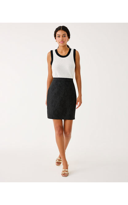 CANDEE JACQUARD SKIRT, NOIR EXPLODED FLOWER STRETCH JACQUARD