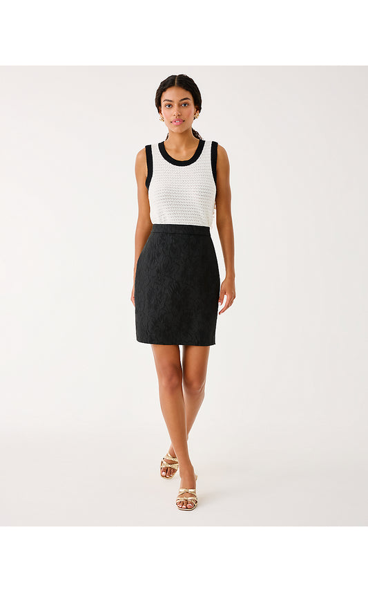 CANDEE JACQUARD SKIRT, NOIR EXPLODED FLOWER STRETCH JACQUARD