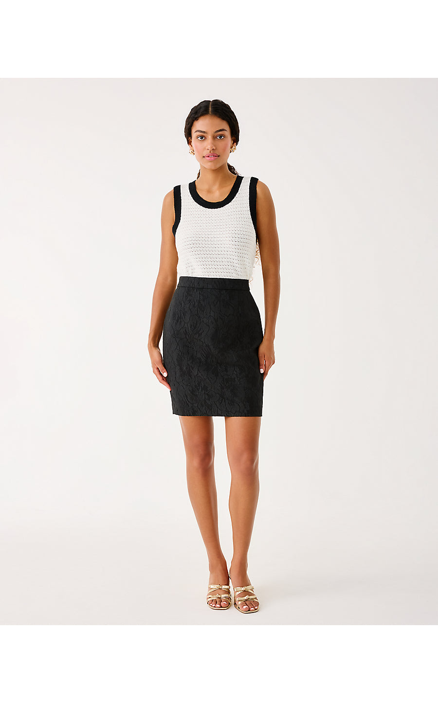CANDEE JACQUARD SKIRT, NOIR EXPLODED FLOWER STRETCH JACQUARD