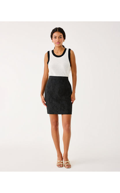 CANDEE JACQUARD SKIRT, NOIR EXPLODED FLOWER STRETCH JACQUARD