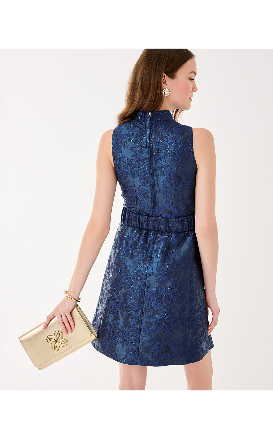 TAZIE DRESS, LOW TIDE NAVY NIGHTSHADE BROCADE