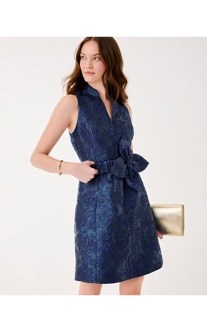 TAZIE DRESS, LOW TIDE NAVY NIGHTSHADE BROCADE