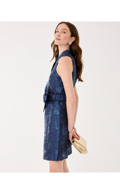 TAZIE DRESS, LOW TIDE NAVY NIGHTSHADE BROCADE