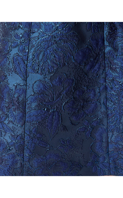 TAZIE DRESS, LOW TIDE NAVY NIGHTSHADE BROCADE